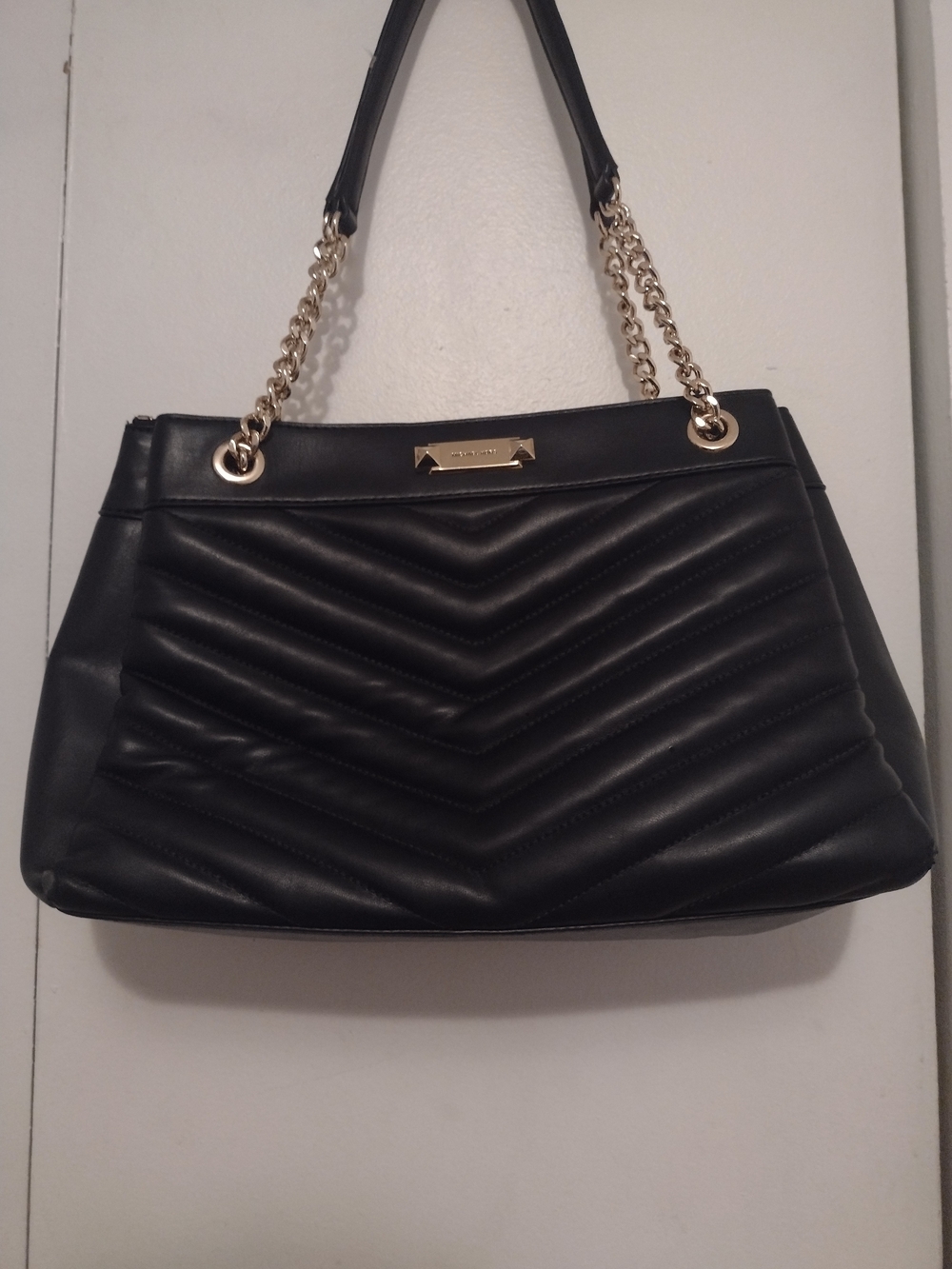 Michael Kors Black Quilted Tote with Gold Chain Handles
